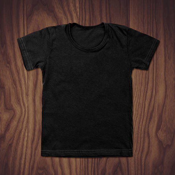istock Black blank t-shirt on wooden background 491575600