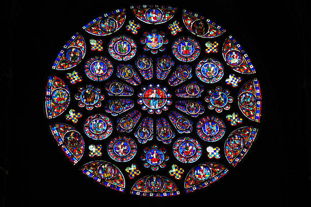 샤 르 트 르 대성당에 스테인드 글라스 - rose window ile de la cite paris france notre dame 뉴스 사진 이미지