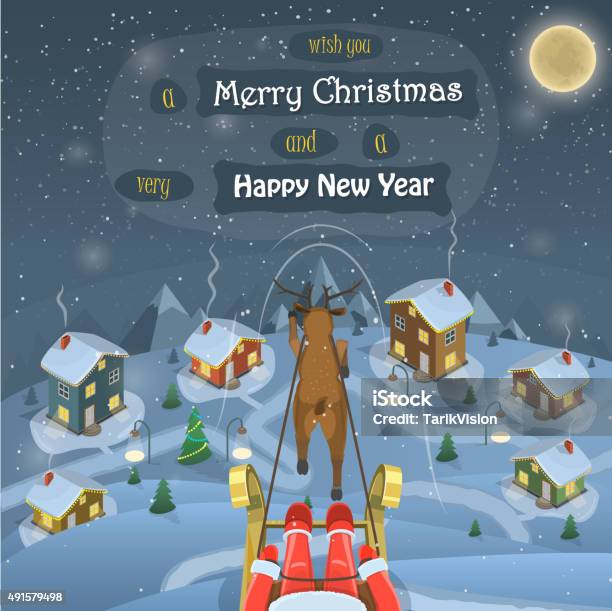 Christmas Evening Landscape Vector Illustration Stock Illustration - Download Image Now - Christmas, Snowing, 2015