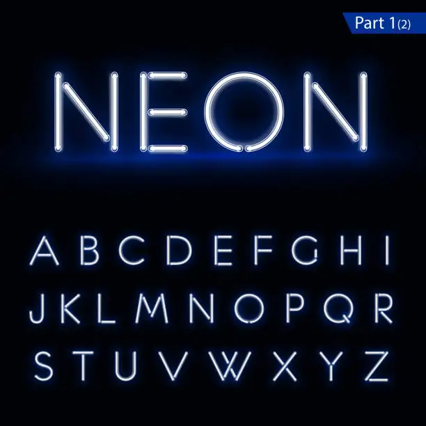 Vector illustration of Blue glowing font from a Neon tube. Vector format