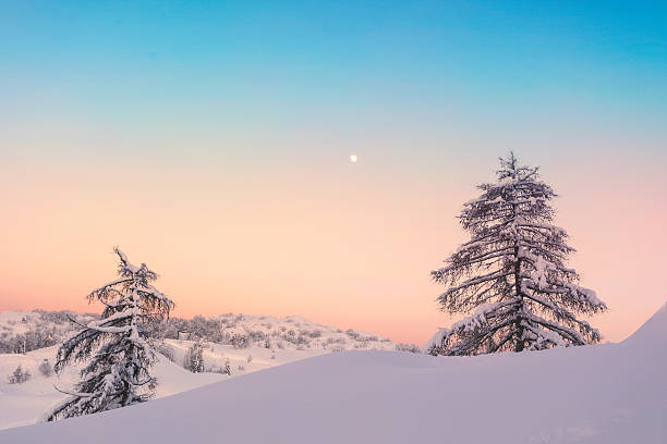 Magical sunset winter in Julian Alps mountains-Slovenia