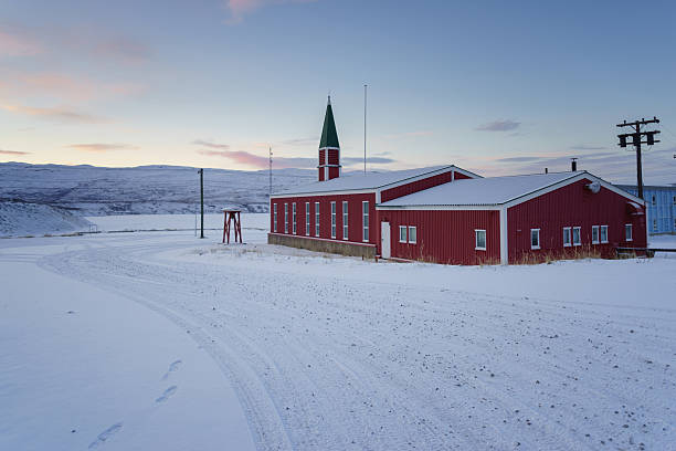Red church in Kangerlussuaq, Greenland stock photo