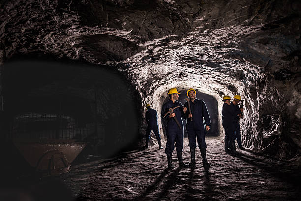 grupo de mineros que trabajan en una mina - mine of salt fotografías e imágenes de stock