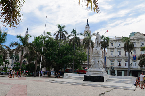 Havana, Cuba - August 10, 2015: Monument for national hero Jose Marti in the square near the Capitol, Old Havana.  
