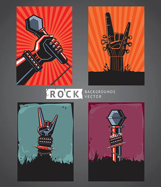 Rock backgrounds Four templates for rock posters. string ensemble stock illustrations