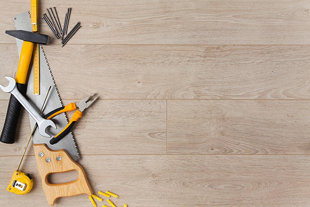 equipo de construcción en madera - tools for construction fotografías e imágenes de stock