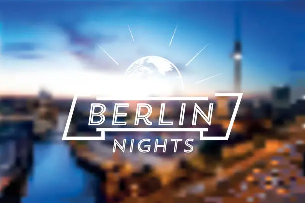 Vector illustration of berlin night life line symbol on blurred background