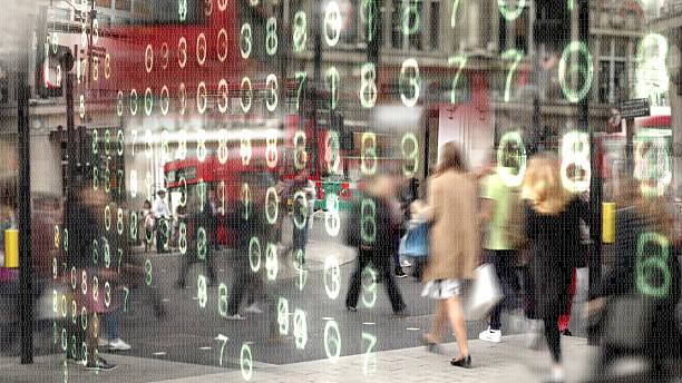 Shoppers made from binary code. stock photo