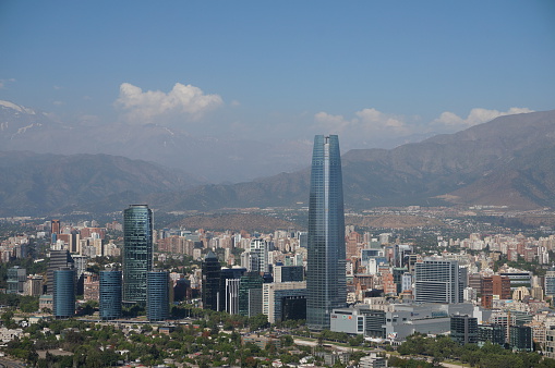View of Santiago de Chile with Los Andes mountain range in the back.