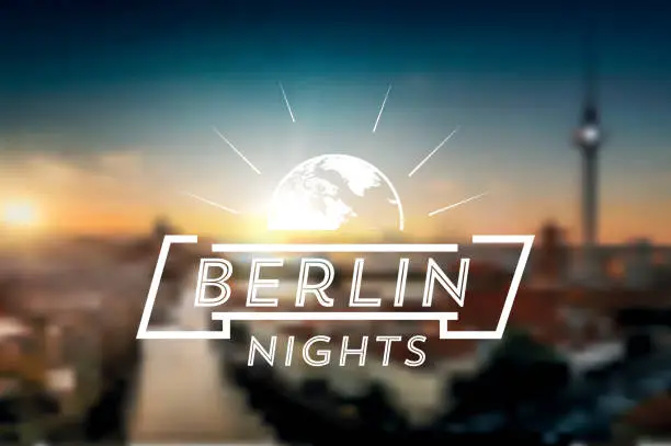 Vector illustration of berlin night icon on blurred background