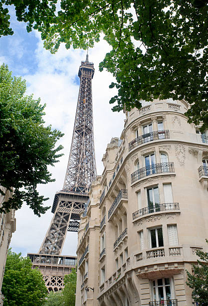 istock Art nouveau buildings and Eiffel Tower in Paris 491605810