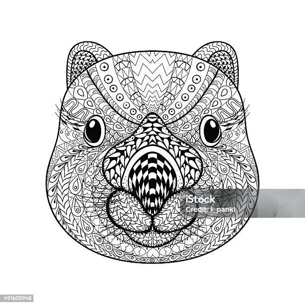 Hand Drawn Tribal Wombat Face Animal Totem Stock Illustration - Download Image Now - 2015, Abstract, Animal
