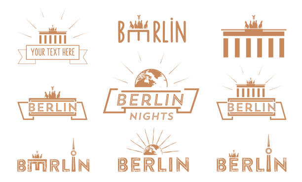 berlin reisen sie symbol set vintage - brandenburger tor stock-grafiken, -clipart, -cartoons und -symbole