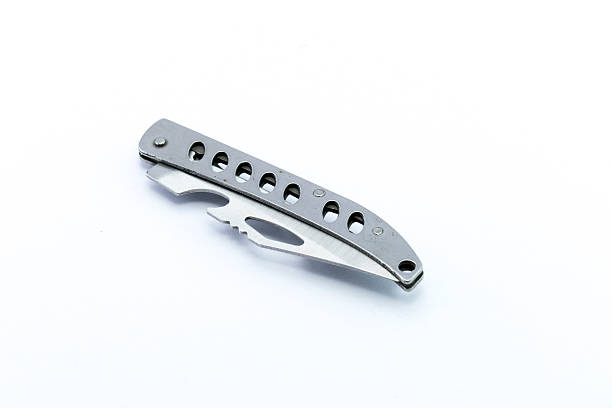 istock Silver pocket knife isolated on white background 491606014