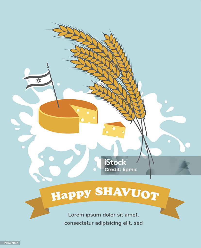 Jewish holiday Shavuot Jewish holiday Shavuot. Cheese and wheat on milk splash background Shavuot stock vector