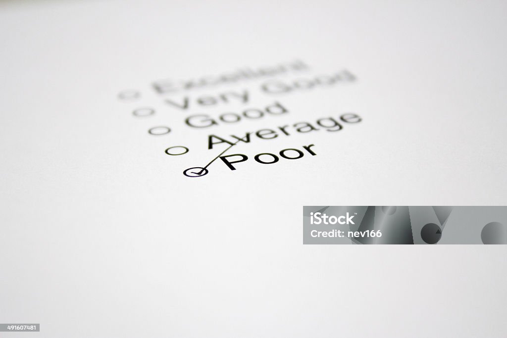 Feedback Questionnaire Feedback Questionnaire with "Poor" ticked Advice Stock Photo