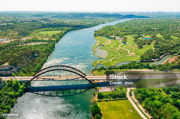 Aerial View Pennybacker 360 Bridge On Colorado River Austin Texas Stock Photo - Download Image Now