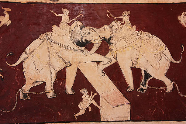 istock Colorful wall paintings in Chitrashala, Bundi Palace, India 491610279
