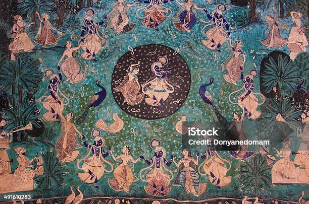 Colorful Wall Paintings In Chitrashala Bundi Palace India Stock Photo - Download Image Now