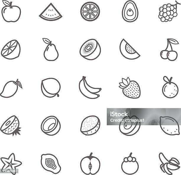 Set Of Outline Stroke Fruit Icon Stock Illustration - Download Image Now - Apple - Fruit, Avocado, Beet