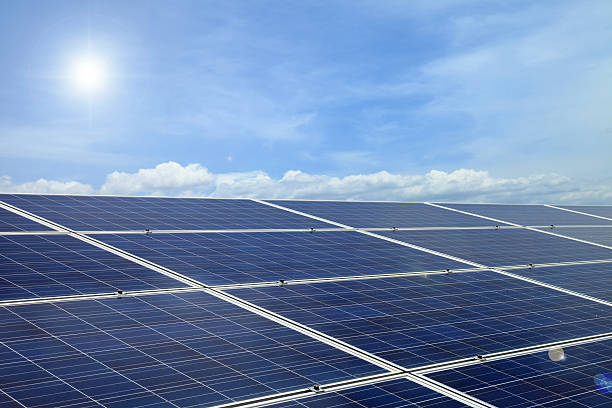 istock Power plant using renewable solar energy on blue sky cloud 491614826