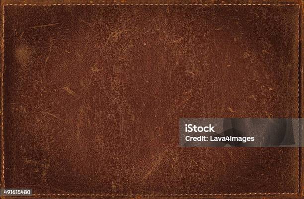 Brown Grunge Background From Distress Leather Texture With Stitched Frame Stock Photo - Download Image Now