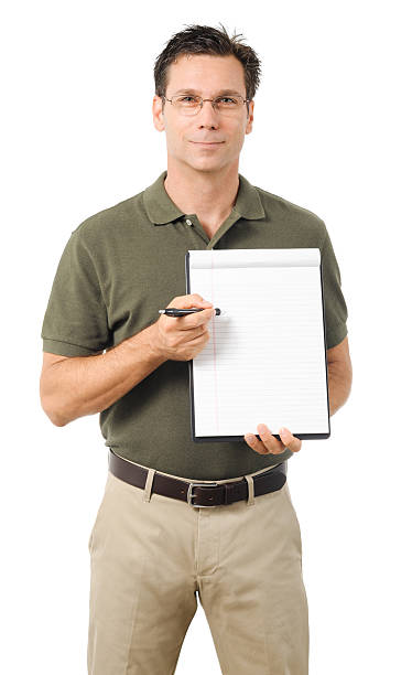 istock Casual Dress Businessman Holding Notepad on White 491615596