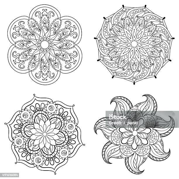 Tribal Arabic Indian Mandala Set Hand Drawn Stock Illustration - Download Image Now - 2015, Abstract, Backgrounds