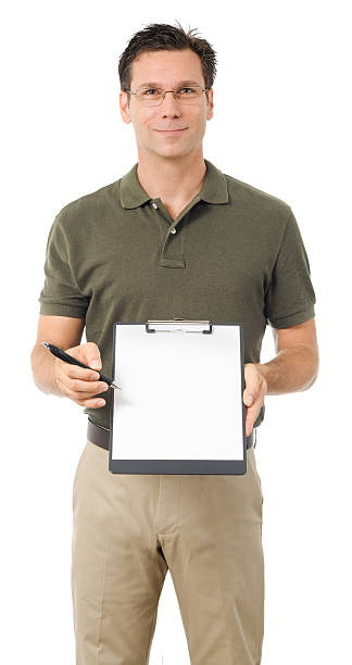 istock Casual Dress Businessman Holding Notepad on White 491616948