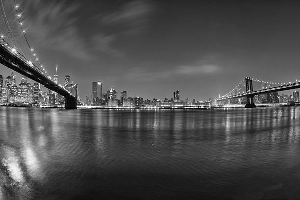 istock New York manhattan bridge night view from brooklyn in b&w 491619036