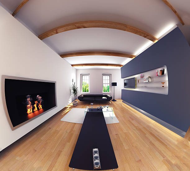 living room interior. modern design living room interior. Fish eye effect.3d design concept fish eye effect stock pictures, royalty-free photos & images