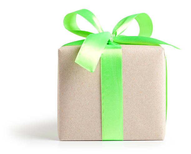 istock Gift box with green ribbon on white 491621336