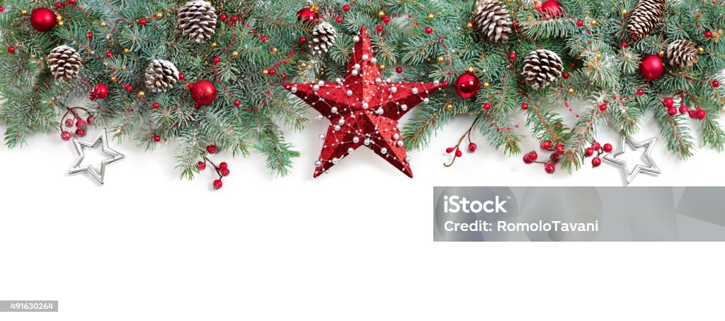 Christmas Fir Tree Decorated On White Christmas Border Fir Tree and star On White Background Christmas Stock Photo