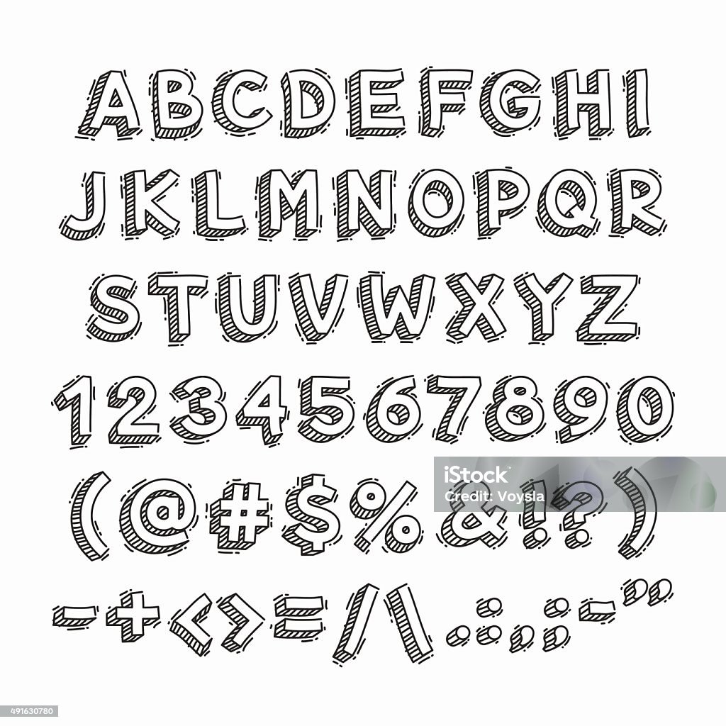 Hand Drawn 3d Buchstaben Und Zahlen Stock Vektor Art und mehr Bilder von  Gekritzel - Zeichnung - Gekritzel - Zeichnung, Zahl, Maschinenschrift -  iStock