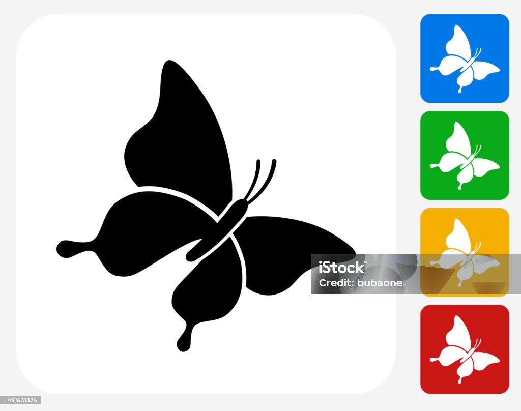 Butterfly Icon Flat Graphic Design Butterfly Icon. This 100% royalty free vector illustration features the main icon pictured in black inside a white square. The alternative color options in blue, green, yellow and red are on the right of the icon and are arranged in a vertical column. Butterfly - Insect stock vector