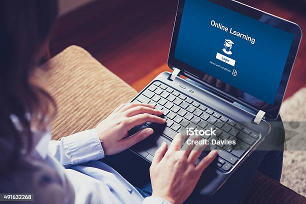 Online Learning On The Screen Stock Photo - Download Image Now - Internet, Education Training Class, E-Learning