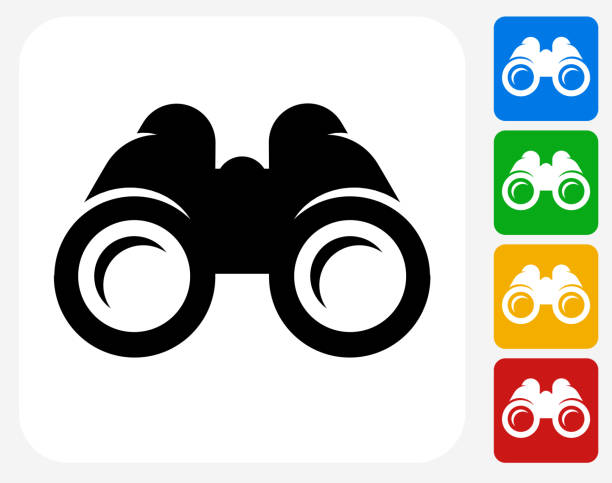 Binoculars Icon Flat Graphic Design Binoculars Icon. This 100% royalty free vector illustration features the main icon pictured in black inside a white square. The alternative color options in blue, green, yellow and red are on the right of the icon and are arranged in a vertical column. cityscape icons stock illustrations