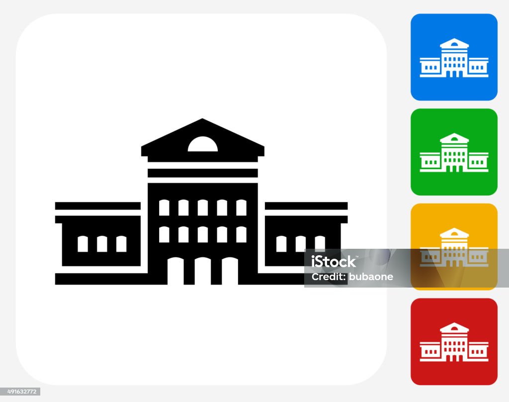 Building Icon Flat Graphic Design Building Icon. This 100% royalty free vector illustration features the main icon pictured in black inside a white square. The alternative color options in blue, green, yellow and red are on the right of the icon and are arranged in a vertical column. Icon Symbol stock vector