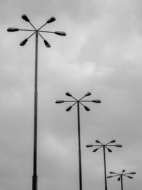 istock light pole with six lamps black and white 491633498