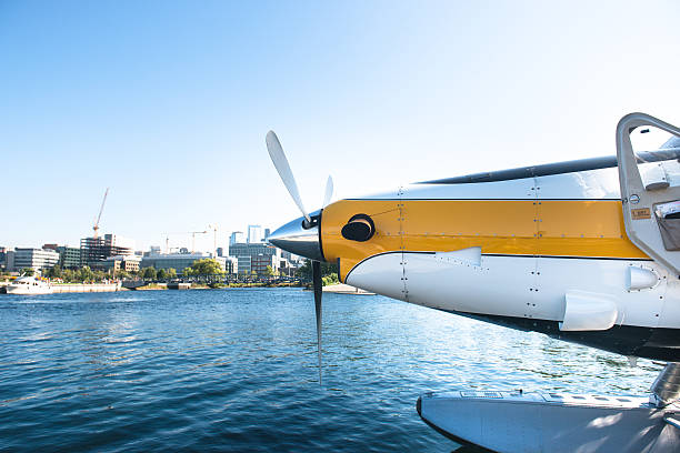 Water seaplane at the dock ready to leave