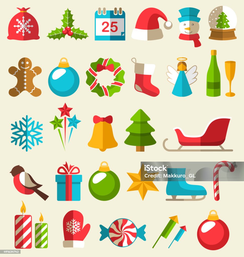 Set of Christmas Flat Icons Isolated on Beige Set of Christmas Flat Icons Isolated on Beige Background Icon Symbol stock vector