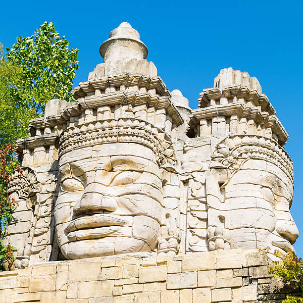 istock Stone faces of a temple. 491634834