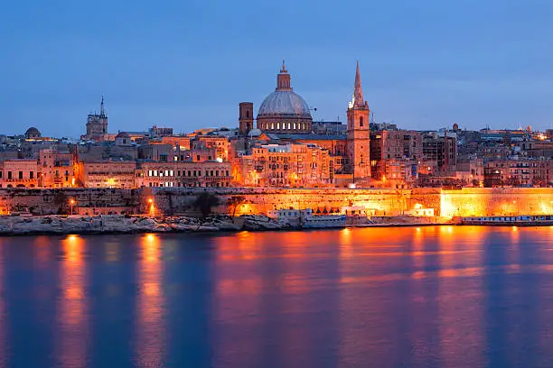 Photo of Valletta seafront skyline view as seen from Sliema, Malta.