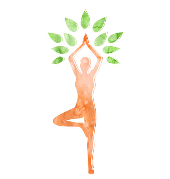 kobieta w drzewo jogi pozować na białym tle - indulgence stock illustrations