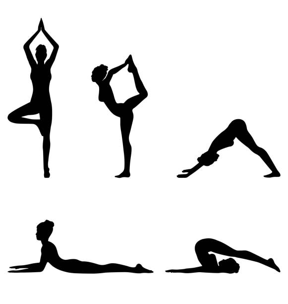 frau in yoga-pose, die isoliert auf weiss - female silhouette beautiful professional sport stock-grafiken, -clipart, -cartoons und -symbole