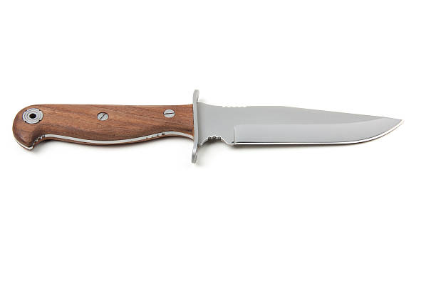 istock hunting knife with wooden handle, isolated 491644230