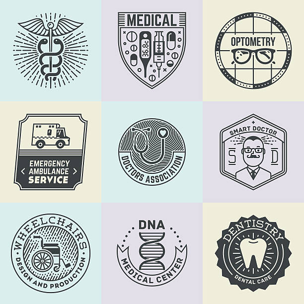 разнообразные медицинские insignias logotypes шаблон набор. - silhouette interface icons wheelchair icon set stock illustrations