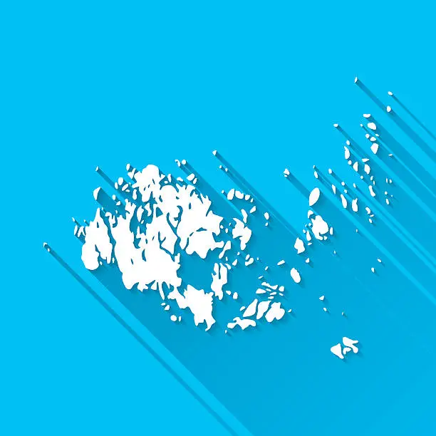 Vector illustration of Aland Map on Blue Background, Long Shadow, Flat Design