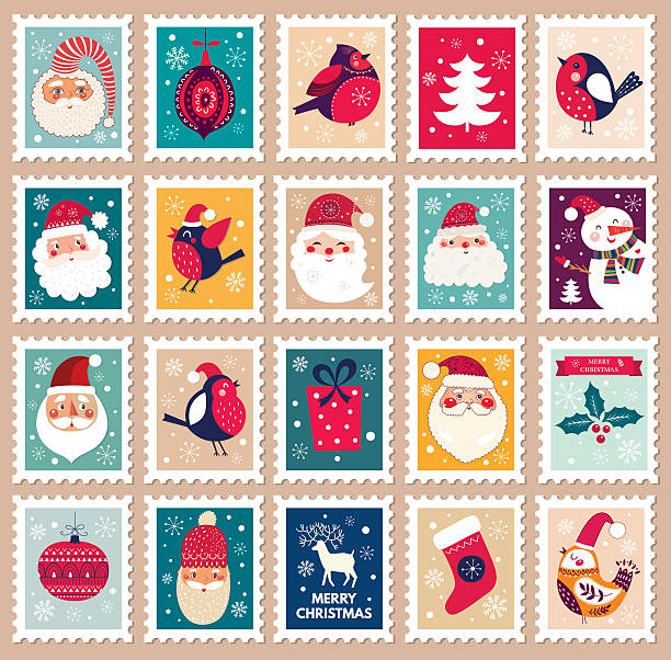 ilustraciones, imágenes clip art, dibujos animados e iconos de stock de sello de navidad - vector illustration and painting backgrounds sock