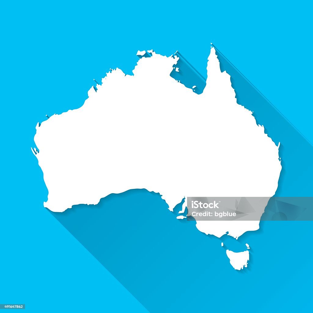 Australia Map on Blue Background, Long Shadow, Flat Design Map of Australia. Australia stock vector